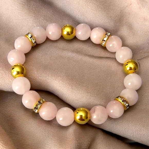 Handmade Rose Quartz Bracelet with 14K Gold Fill & CZ — “The Desiree" - Picture 1 of 1